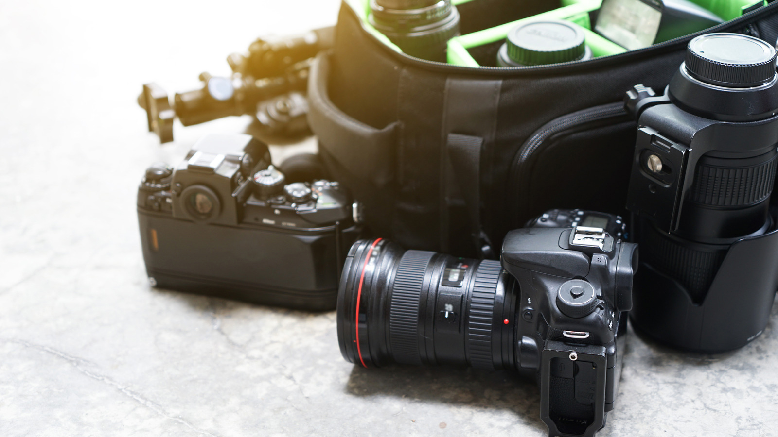 Bag and appliances for photography top view